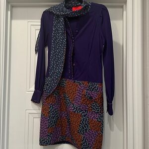 Z Spoke Colorful Patterned Dress with Scarf